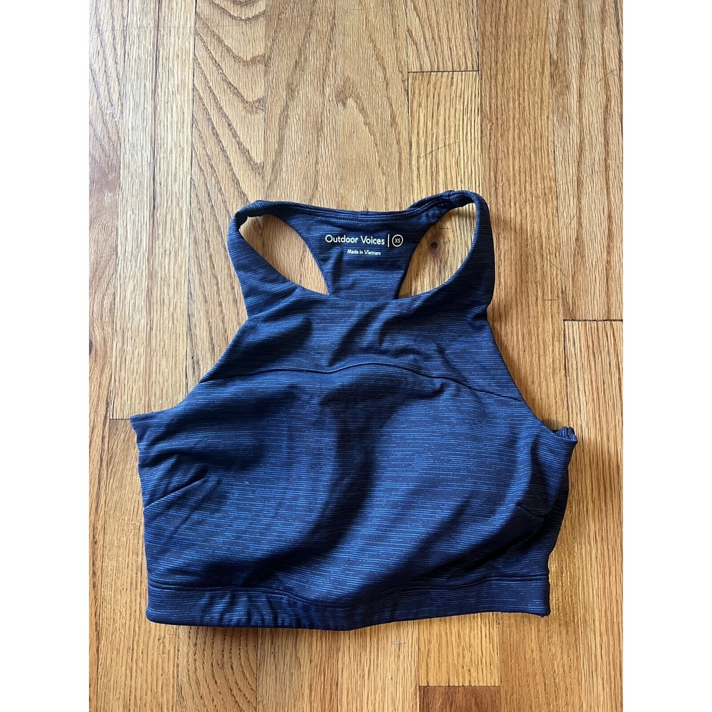 Outdoor Voices XS Black Blue High Neck  Sports Bra Heathered